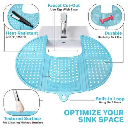 Foldable Sink Cover | Silicone Beauty Makeup Brush Cleaning Mat | Hot Tools Organizer | Bathroom Cover for Counter Space & Storage Saver | Traveling Must Haves | Standard, Pacific Blue