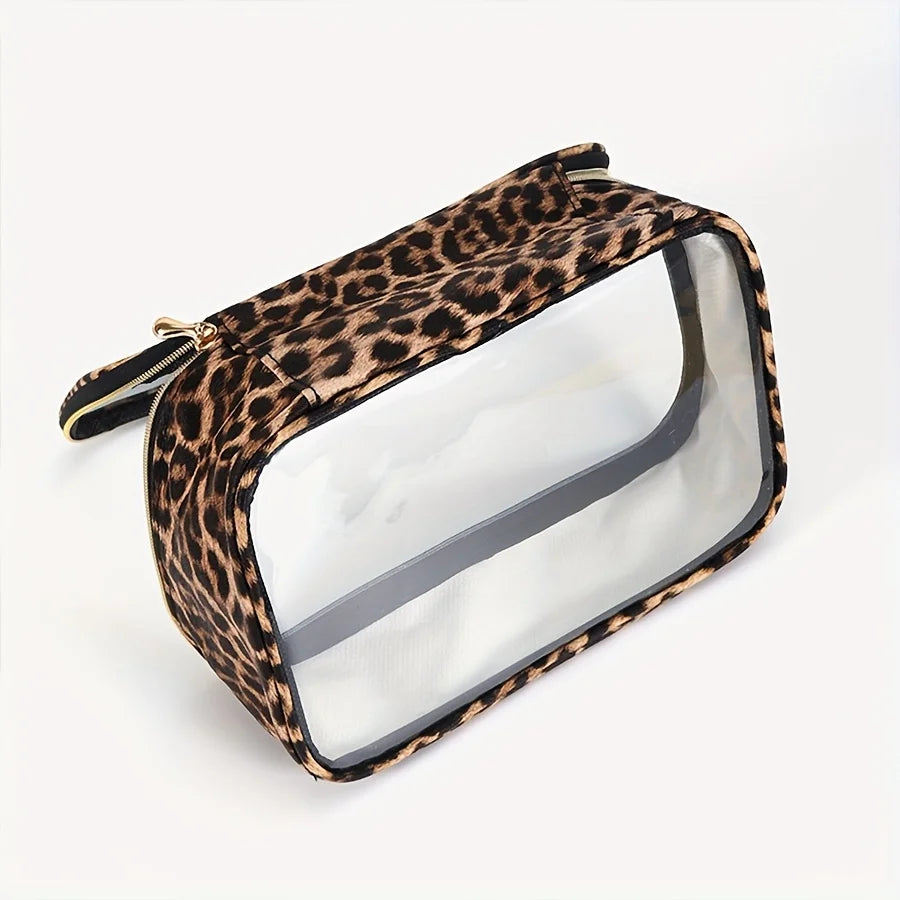 Leopard Print Clear Makeup Bag - Waterproof- with Zipper