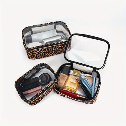 Leopard Print Clear Makeup Bag - Waterproof- with Zipper