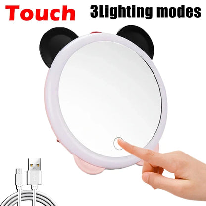 Portable LED Light Makeup Mirror Vanity Lights Compact Make Up Pocket Mirrors Vanity Cosmetic Hand Folding Led Mirror Lamp Gift