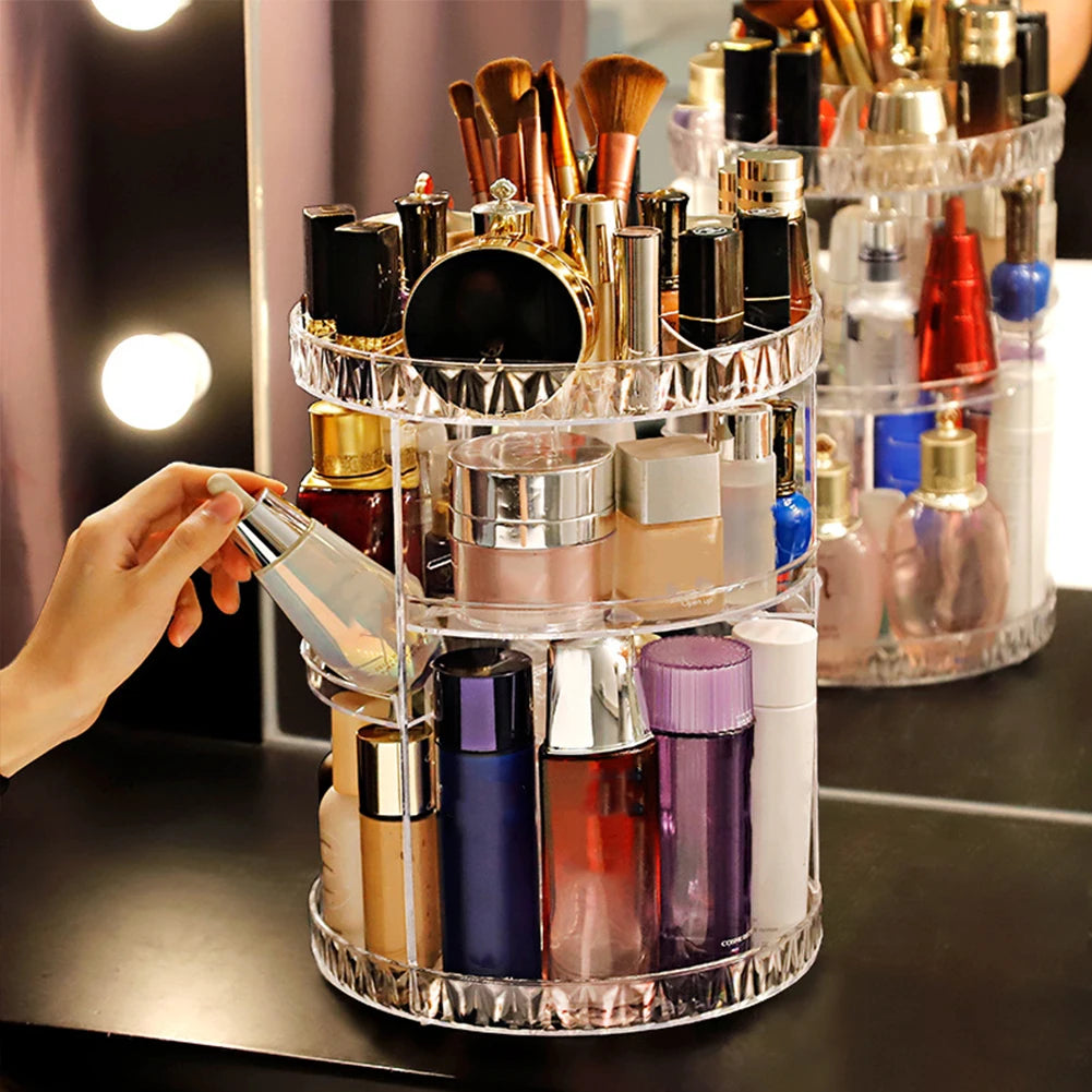 360 Degree Rotation Make Up Organizer Box Cosmetic Organizer Transparent Fashion Spin Multi-Function Cosmetics Storage Box