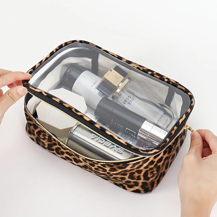 Leopard Print Clear Makeup Bag - Waterproof- with Zipper