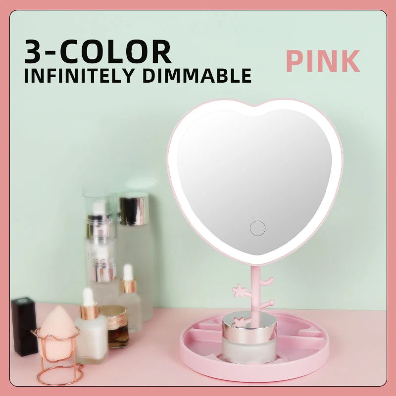 Portable LED Light Makeup Mirror Vanity Lights Compact Make Up Pocket Mirrors Vanity Cosmetic Hand Folding Led Mirror Lamp Gift