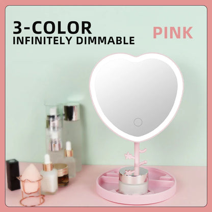 Portable LED Light Makeup Mirror Vanity Lights Compact Make Up Pocket Mirrors Vanity Cosmetic Hand Folding Led Mirror Lamp Gift