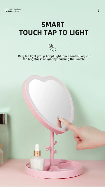 Portable LED Light Makeup Mirror Vanity Lights Compact Make Up Pocket Mirrors Vanity Cosmetic Hand Folding Led Mirror Lamp Gift