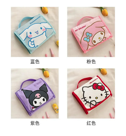 Kawaii Sanrio Large Capacity Folding Cartoon Makeup Bag Cute Travel Kitty Kuromi Portable Cosmetics Brush Storage Bag