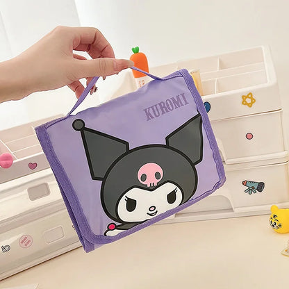 Kawaii Sanrio Large Capacity Folding Cartoon Makeup Bag Cute Travel Kitty Kuromi Portable Cosmetics Brush Storage Bag