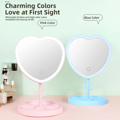 Portable LED Light Makeup Mirror Vanity Lights Compact Make Up Pocket Mirrors Vanity Cosmetic Hand Folding Led Mirror Lamp Gift