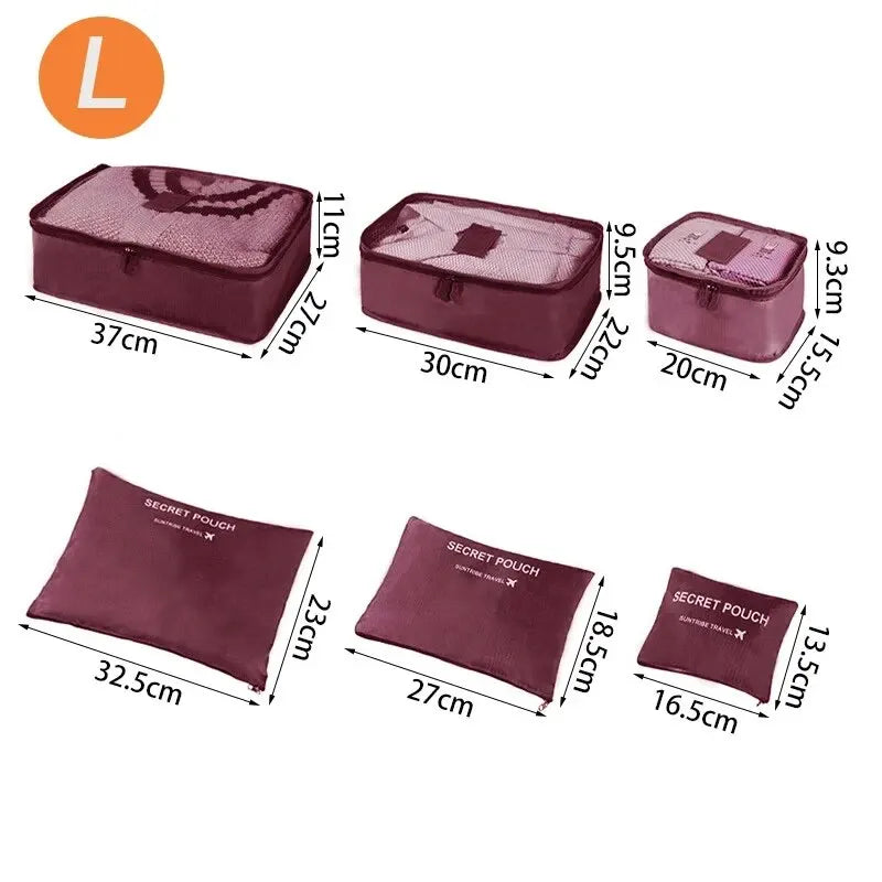 6-piece Large Size Travel Organizer Portable Suitcase Organizer Clothes Shoes Makeup Bag Luggage Organizer Travel Storage Bag