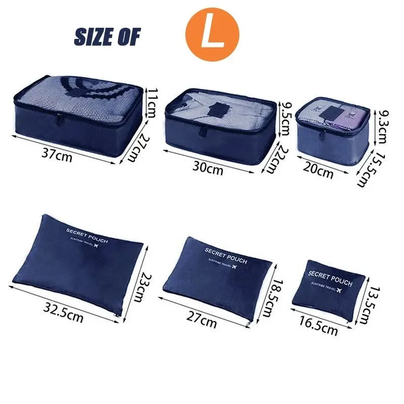 6-piece Large Size Travel Organizer Portable Suitcase Organizer Clothes Shoes Makeup Bag Luggage Organizer Travel Storage Bag