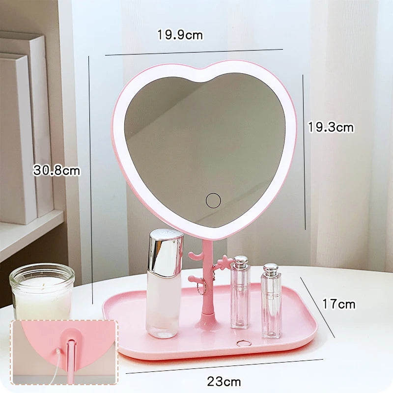 Portable LED Light Makeup Mirror Vanity Lights Compact Make Up Pocket Mirrors Vanity Cosmetic Hand Folding Led Mirror Lamp Gift