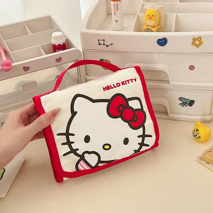 Kawaii Sanrio Large Capacity Folding Cartoon Makeup Bag Cute Travel Kitty Kuromi Portable Cosmetics Brush Storage Bag