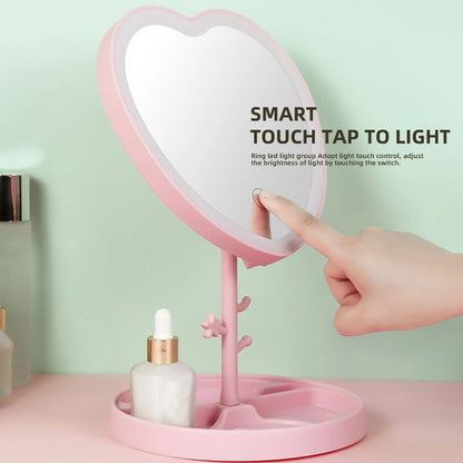 Portable LED Light Makeup Mirror Vanity Lights Compact Make Up Pocket Mirrors Vanity Cosmetic Hand Folding Led Mirror Lamp Gift