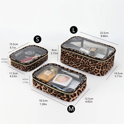 Leopard Print Clear Makeup Bag - Waterproof- with Zipper