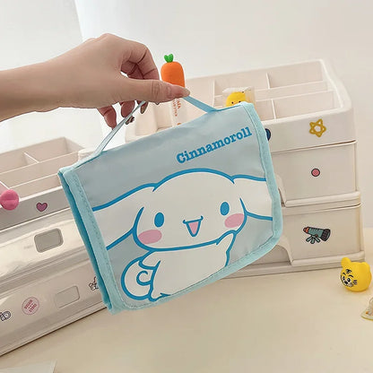 Kawaii Sanrio Large Capacity Folding Cartoon Makeup Bag Cute Travel Kitty Kuromi Portable Cosmetics Brush Storage Bag