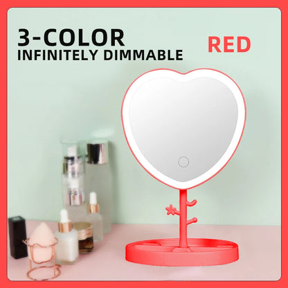 Portable LED Light Makeup Mirror Vanity Lights Compact Make Up Pocket Mirrors Vanity Cosmetic Hand Folding Led Mirror Lamp Gift