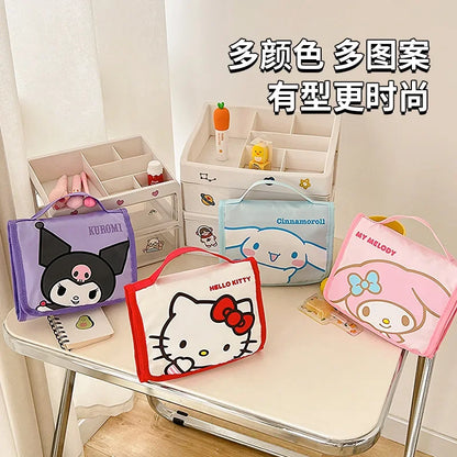 Kawaii Sanrio Large Capacity Folding Cartoon Makeup Bag Cute Travel Kitty Kuromi Portable Cosmetics Brush Storage Bag