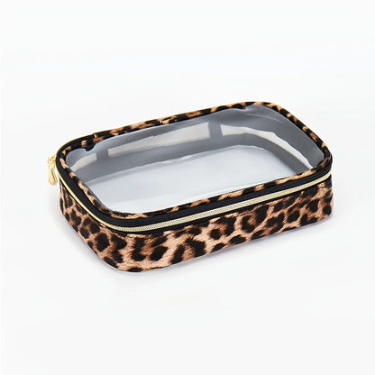 Leopard Print Clear Makeup Bag - Waterproof- with Zipper