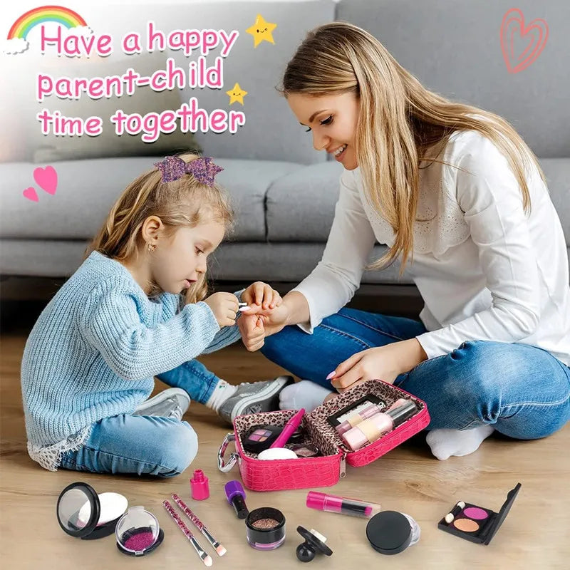 Kids Pretend Play Makeup Set Fake Make Up Kit with Cosmetic Bag for Little Girls Birthday Gift Children's Play Cosmetics Toys