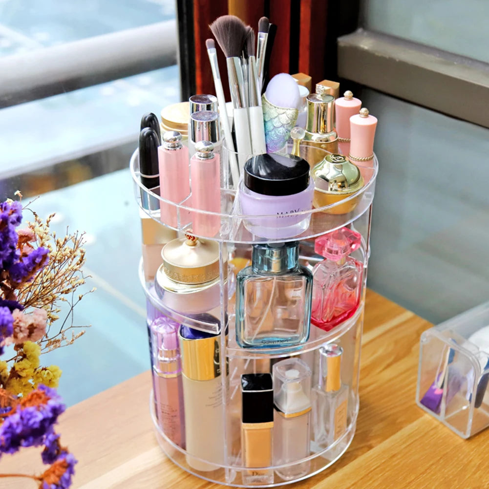 360 Degree Rotation Make Up Organizer Box Cosmetic Organizer Transparent Fashion Spin Multi-Function Cosmetics Storage Box