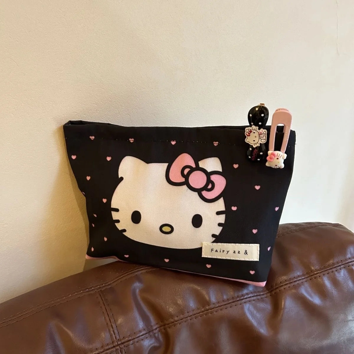 Sweetheart Hello Kitty Makeup Bag Pencil Caseharajuku Japanese Girl Polka Dot Storage Bag Wallet Tourism Storage Birthday Gift ﻿