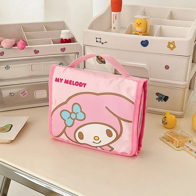 Kawaii Sanrio Large Capacity Folding Cartoon Makeup Bag Cute Travel Kitty Kuromi Portable Cosmetics Brush Storage Bag