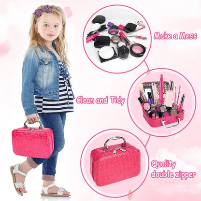 Kids Pretend Play Makeup Set Fake Make Up Kit with Cosmetic Bag for Little Girls Birthday Gift Children's Play Cosmetics Toys