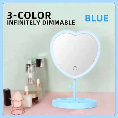 Portable LED Light Makeup Mirror Vanity Lights Compact Make Up Pocket Mirrors Vanity Cosmetic Hand Folding Led Mirror Lamp Gift