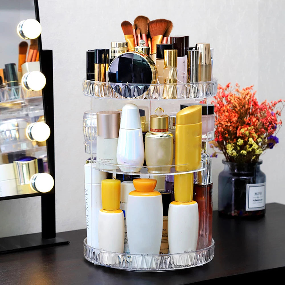 360 Degree Rotation Make Up Organizer Box Cosmetic Organizer Transparent Fashion Spin Multi-Function Cosmetics Storage Box