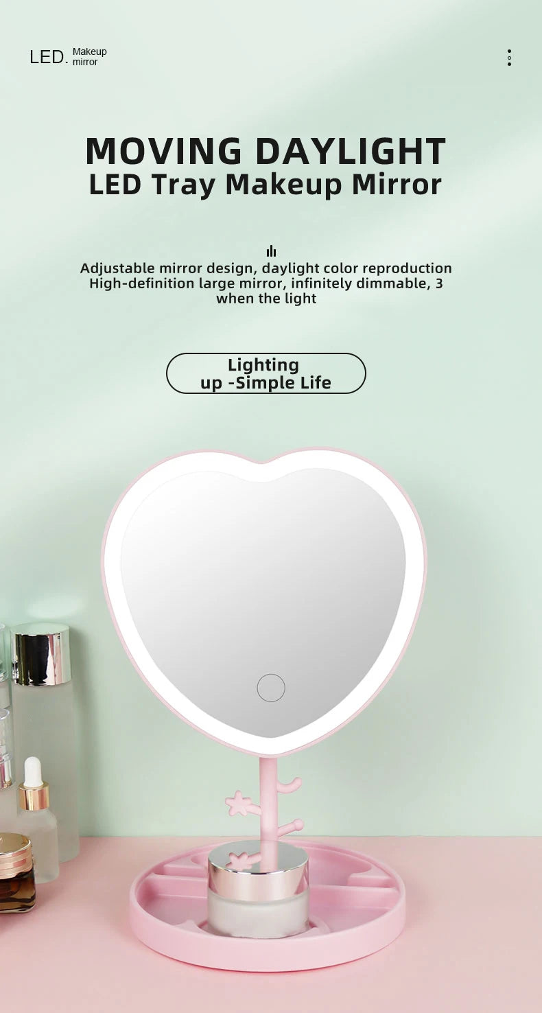 Portable LED Light Makeup Mirror Vanity Lights Compact Make Up Pocket Mirrors Vanity Cosmetic Hand Folding Led Mirror Lamp Gift