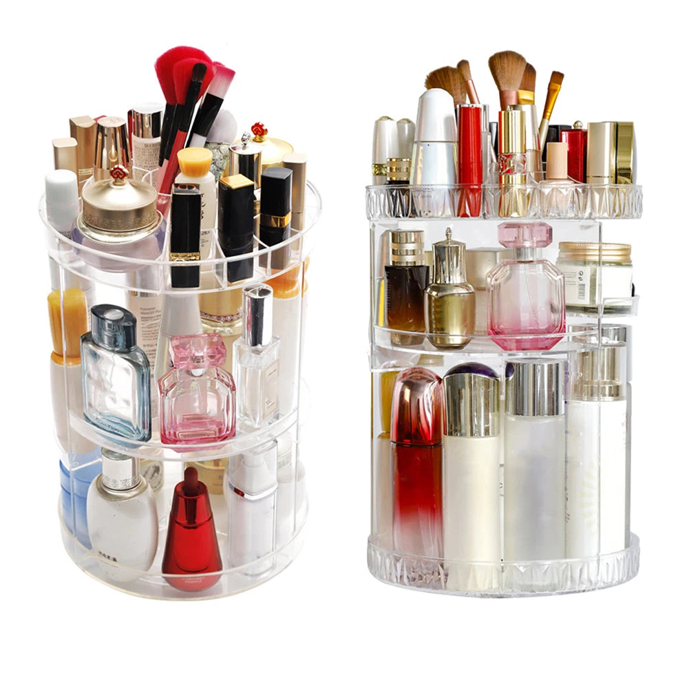 360 Degree Rotation Make Up Organizer Box Cosmetic Organizer Transparent Fashion Spin Multi-Function Cosmetics Storage Box