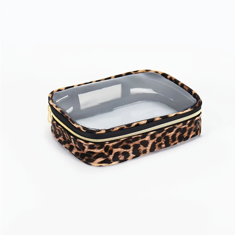 Leopard Print Clear Makeup Bag - Waterproof- with Zipper