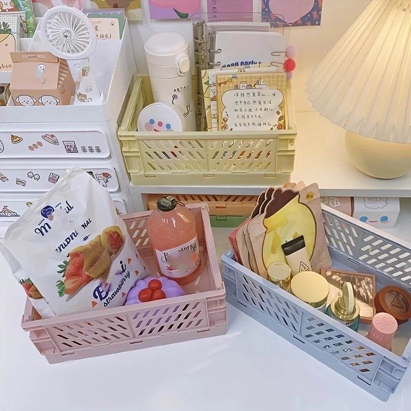 Plastic Foldable Storage Crate Folding Box Basket Stackable Cute Makeup Jewellery Toys Boxes for Storage Box Organizer Portable