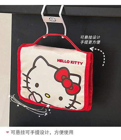 Kawaii Sanrio Large Capacity Folding Cartoon Makeup Bag Cute Travel Kitty Kuromi Portable Cosmetics Brush Storage Bag