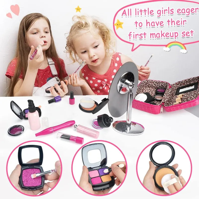 Kids Pretend Play Makeup Set Fake Make Up Kit with Cosmetic Bag for Little Girls Birthday Gift Children's Play Cosmetics Toys