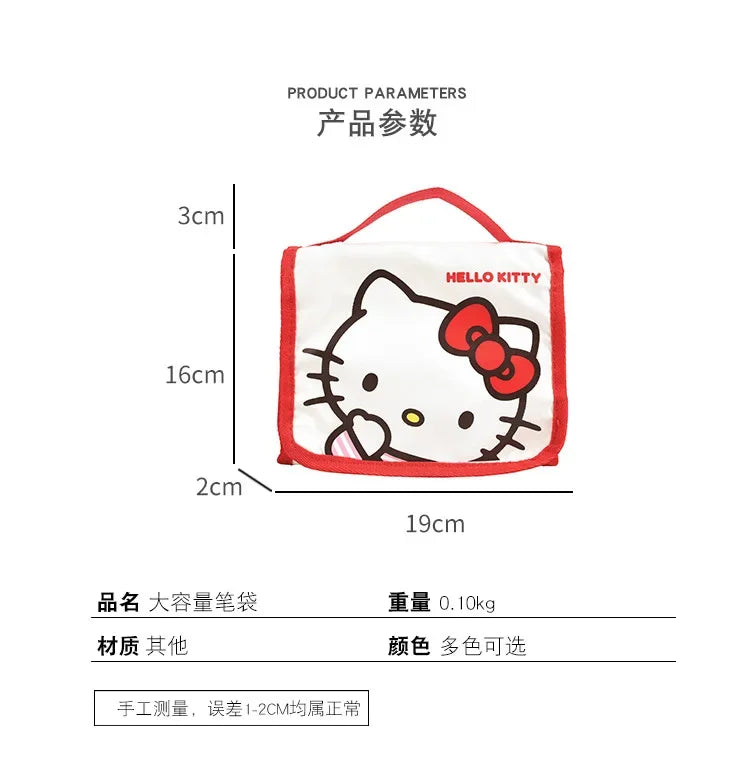 Kawaii Sanrio Large Capacity Folding Cartoon Makeup Bag Cute Travel Kitty Kuromi Portable Cosmetics Brush Storage Bag