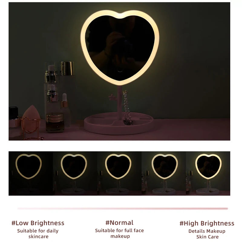 Portable LED Light Makeup Mirror Vanity Lights Compact Make Up Pocket Mirrors Vanity Cosmetic Hand Folding Led Mirror Lamp Gift