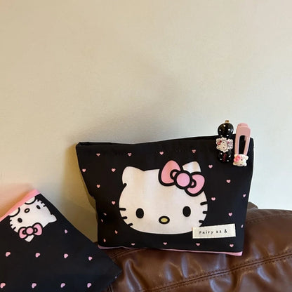 Sweetheart Hello Kitty Makeup Bag Pencil Caseharajuku Japanese Girl Polka Dot Storage Bag Wallet Tourism Storage Birthday Gift ﻿