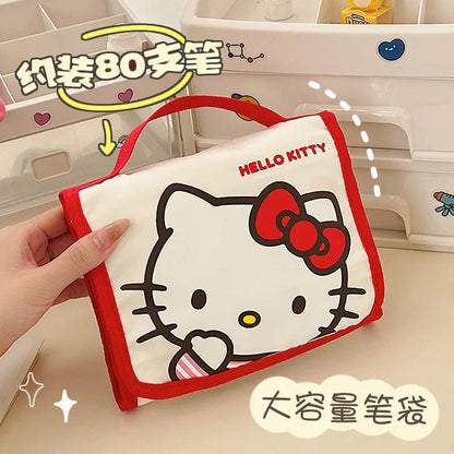 Kawaii Sanrio Large Capacity Folding Cartoon Makeup Bag Cute Travel Kitty Kuromi Portable Cosmetics Brush Storage Bag