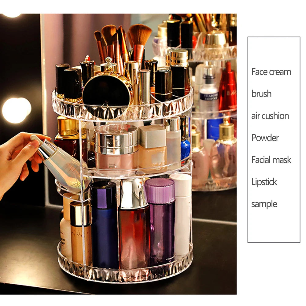 360 Degree Rotation Make Up Organizer Box Cosmetic Organizer Transparent Fashion Spin Multi-Function Cosmetics Storage Box