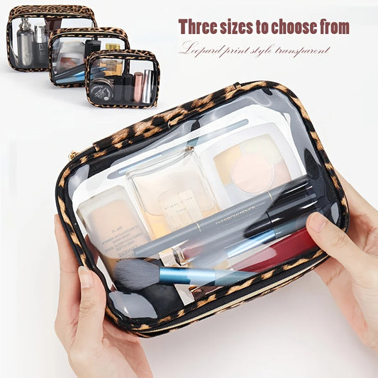 Leopard Print Clear Makeup Bag - Waterproof- with Zipper